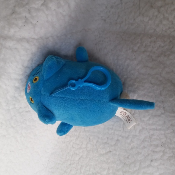 Molang the Happy Rabbit in Blue Cat Suit Costume Plush Keyring Clip - Picture 3 of 6